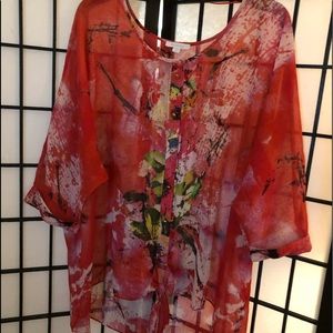 NWOT Harlow Zee from Nordstrom’s Sheer Tropical Print Chiffon Button Front Top